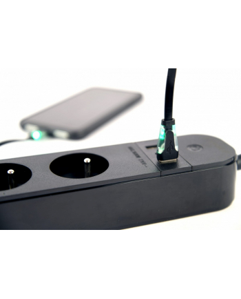 gembird Inteligentna listwa zasilająca Tuya 4xFR 2xUSB-A 1xUSB-C Czarna
