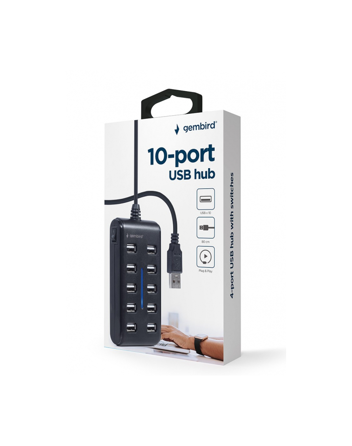 gembird HUB USB 2.0 10-portowy czarny główny