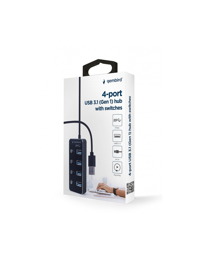gembird HUB 4-portowy USB 3.1 (Gen 1) z przełącznikami czarny główny