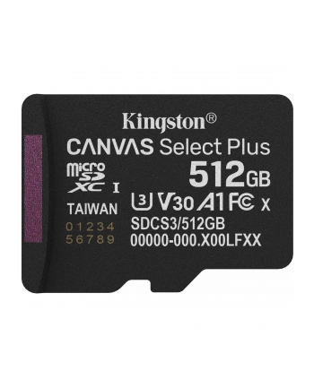 Kingston Technology Canvas Select Plus Gen3 512 GB MicroSDXC UHS-I Klasa 10