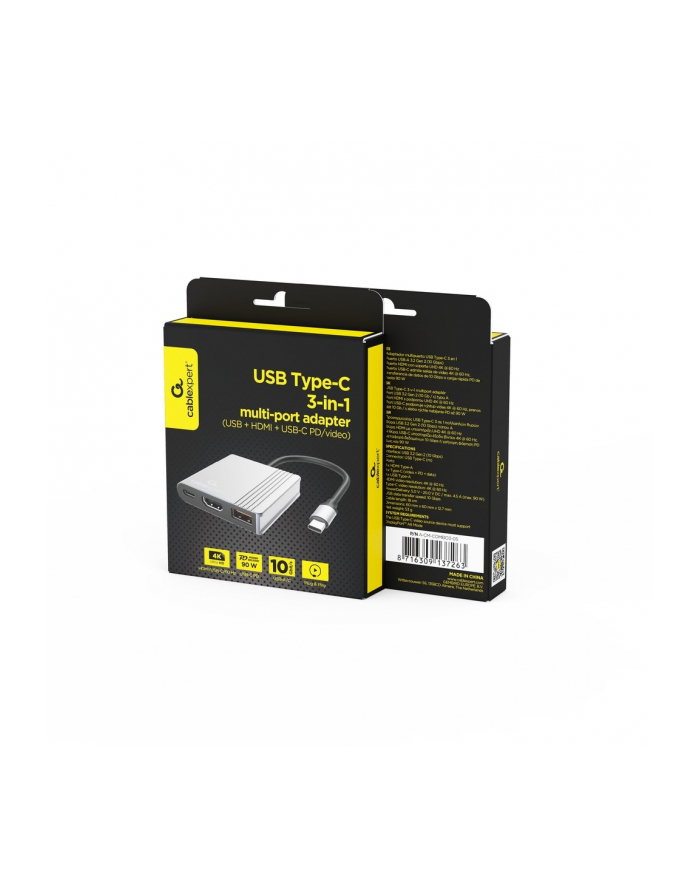 gembird Adapter wieloportowy USB typu C 3 w 1 (port USB + HDMI +USB-C), gwiezdna szarość główny