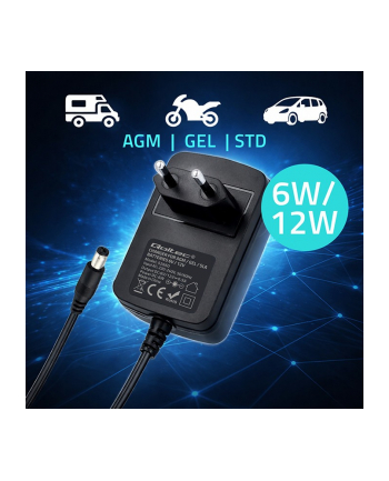 qoltec Ładowarka do akumulatora AGM GEL STD | Prostownik 6V/12V | 6W |  5.5x2.1 | kabel 1.8m