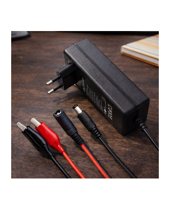 qoltec Ładowarka do akumulatora AGM GEL STD | Prostownik 24V | 19.2W |  5.5x2.1 | kabel 1.8m