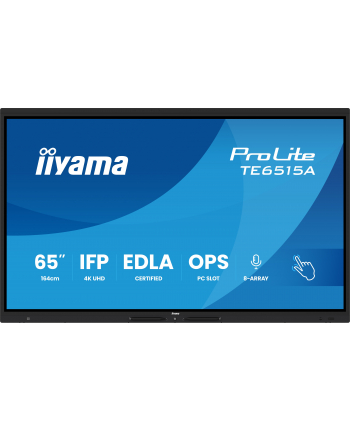 iiyama Monitor interaktywny 65 '' TE6515A-B2AG VA,4K,40pkt,550cd,DeepContrast-IR+,     HDMI x2,DP,USB-C, 2 x 20W, OPS Slot x1, 5xUSB, 2xRJ45,8-Array,EDLA, nr 2