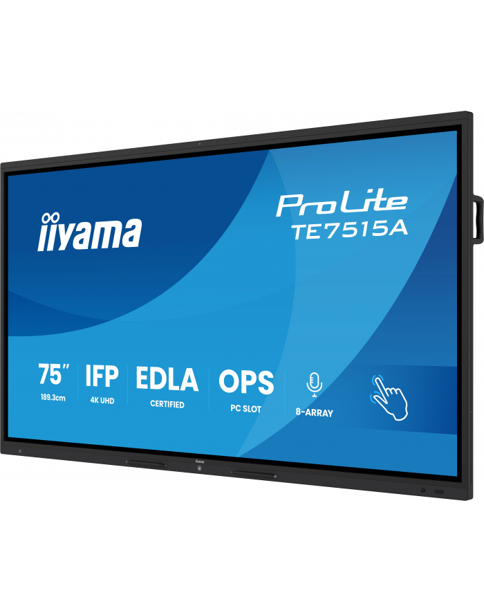 iiyama Monitor interaktywny 75 '' TE7515A-B2AG, VA,4K,40pkt,550cd,DeepContrast-IR+,    HDMI x2,DP,USB-C, 2 x 20W, OPS Slot x1, 5xUSB, 2xRJ45,8-Array,EDLA, główny