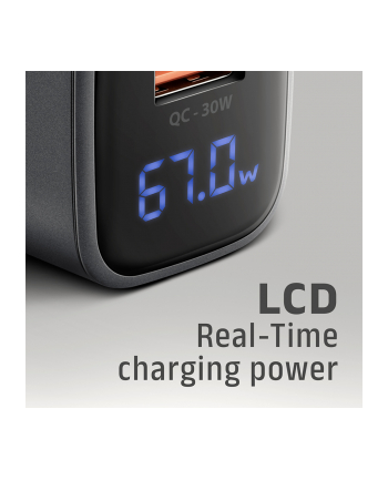 axagon Ładowarka sieciowa ACU-PQ67D PD'QC 67W 2-port GaN, Ekran LED, USB-A  + USB-C nr 1