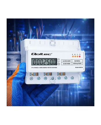 qoltec Trójfazowy elektroniczny licznik | miernik zużycia energii na szynę DIN | 400V | 100A | LCD | LED | 7P nr 1