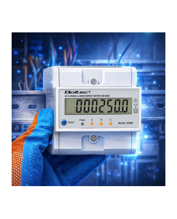 qoltec Trójfazowy elektroniczny licznik z resetem | miernik zużycia energii na szynę DIN | 400V | 100A | LCD | LED | 4P nr 1