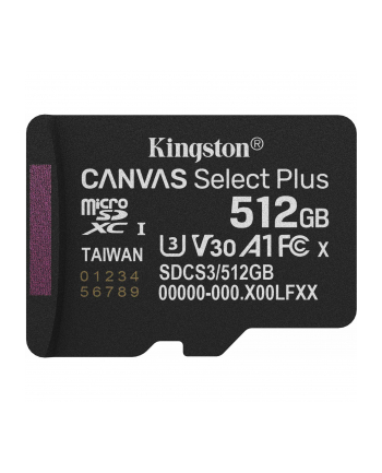 Kingston Technology Canvas Select Plus Gen3 512 GB MicroSDXC UHS-I Klasa 10