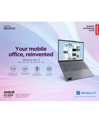 Lenovo IdeaPad Slim 3 15AMN8 | Arctic Grey | 15.6 '' | TN | FHD | 1920 x 1080 pixels | Anti-glare | AMD Ryzen 3 | 7320U | 16 GB | Soldered LPDDR5 | Solid-state drive capacity 512 GB | AMD Radeon 610M Graphics | Windows 11 Home | 802.11ax | Blue