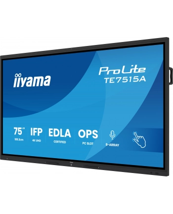 iiyama Monitor interaktywny 75 '' TE7515A-B2AG, VA,4K,40pkt,550cd,DeepContrast-IR+,    HDMI x2,DP,USB-C, 2 x 20W, OPS Slot x1, 5xUSB, 2xRJ45,8-Array,EDLA,