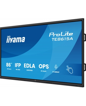 iiyama Monitor interaktywny 86 '' TE8615A-B2AG IPS,4K,40pkt,550cd,DeepContrast-IR+,    HDMI x2,DP,USB-C, 2 x 20W, OPS Slot x1, 5xUSB, 2xRJ45,8-Array,EDLA,