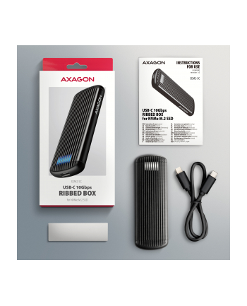 axagon EEM2-SC Obudowa zewnętrzna aluminiowa bezśrubowa USB-C 3.2 Gen 2 10Gbps - M.2 NVMe SSD, długość 30 do 80 mm szary