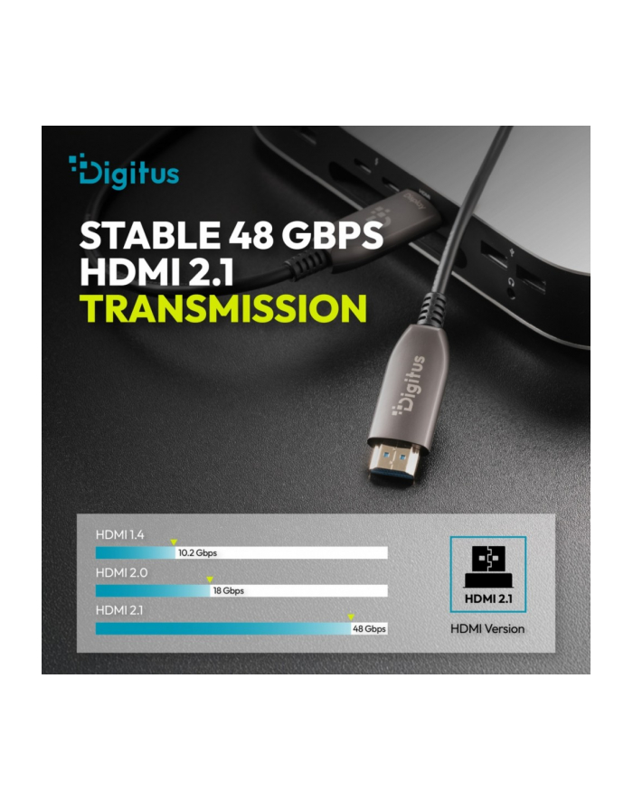 digitus Kabel połączeniowy hybrydowy HDMI AOC | HDMI-A męski-męski | HDMI 2.1 | UHD-2 8K@60Hz | 48Gbps |HDR, eARC, HDCP 2.2, CEC | 60m główny