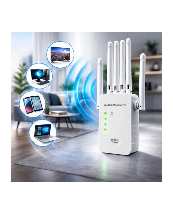 qoltec Wzmacniacz sygnału WiFi | Repeater | Access Point | 300Mb/s | 6  anten | 2xRJ45