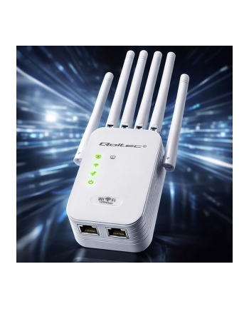 qoltec Wzmacniacz syganłu WiFi 6 | Repeater | Access Point | AX1200 Mb/s| 6 anten | 2xRJ45 | 128MB