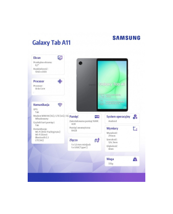 samsung Tablet Galaxy Tab A11 X135 4G 8.7 cala 8/128GB Szary nr 1