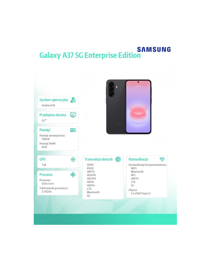 samsung Smartfon Galaxy A37 5G 6/128GB Enterprise Edition czarny główny