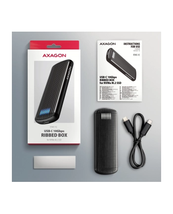 axagon EEM2-SC Obudowa zewnętrzna aluminiowa bezśrubowa USB-C 3.2 Gen 2 10Gbps - M.2 NVMe SSD, długość 30 do 80 mm szary