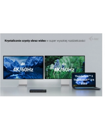 i-tec Stacja dokująca Thunderbolt 4 Intelligent Dual Display Power Delivery 90W 2x DP Video TB AUDIO LAN  USB-A 10Gbps USB-C 10 Gbps Kensington lock