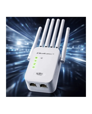 qoltec Wzmacniacz syganłu WiFi 6 | Repeater | Access Point | AX1200 Mb/s| 6 anten | 2xRJ45 | 128MB
