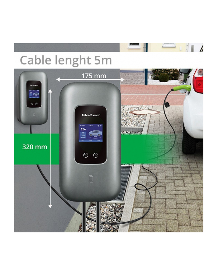 qoltec Stacja ładowania do samochodu elektrycznego i hybryd | 3fazy |   22kW | 32A | Wi-Fi | LCD | RFID | TUYA | 5m główny