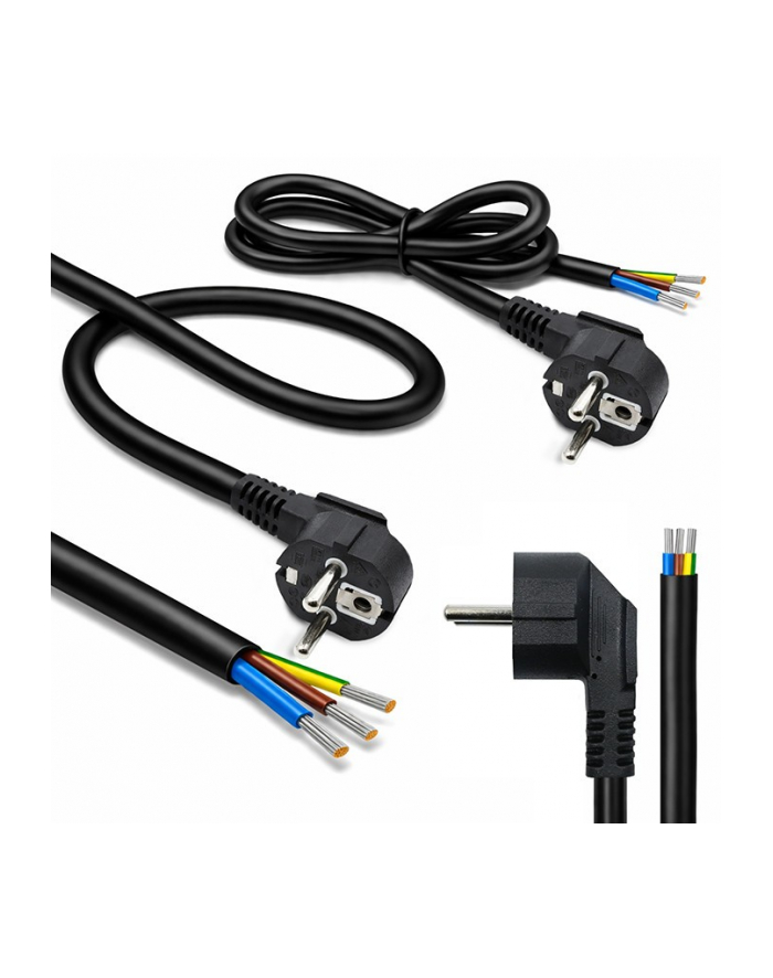 qoltec Kabel zasilający | wtyczka kątowa SCHUKO CEE 7/7 (E/F) | miedź Cu| odizolowany lutowany | 3x1.0mm2 | 1.8m główny