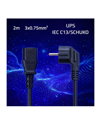 qoltec Kabel zasilający | wtyczka kątowa SCHUKO CEE 7/7 (E/F) | IEC C13 | 3x0.75mm2 | Czysta miedź Cu | 2m nr 1