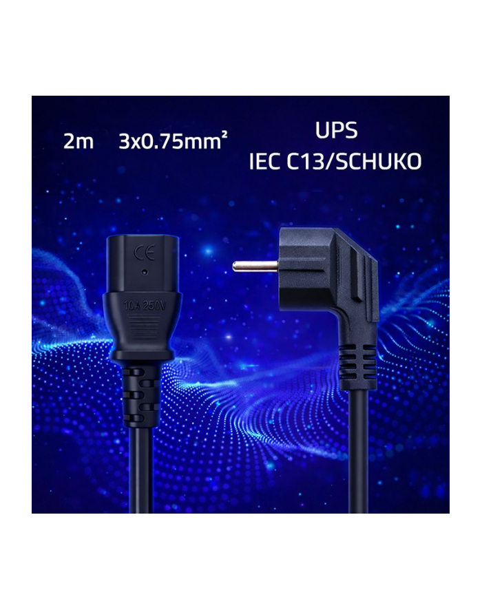 qoltec Kabel zasilający | wtyczka kątowa SCHUKO CEE 7/7 (E/F) | IEC C13 | 3x0.75mm2 | Czysta miedź Cu | 2m główny