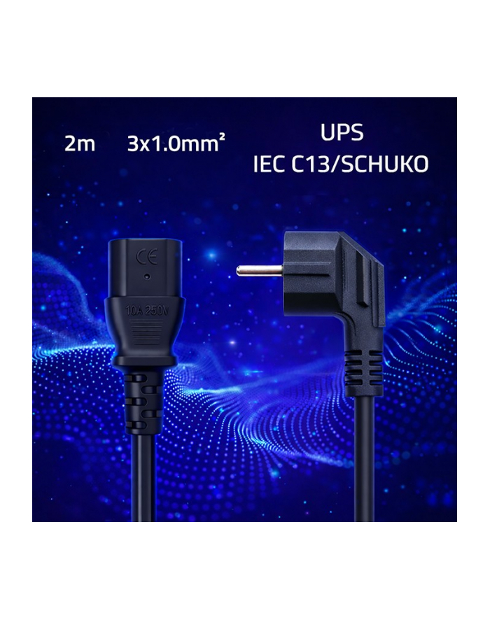 qoltec Kabel zasilający | wtyczka kątowa SCHUKO CEE 7/7 (E/F) | IEC C13 | 3x1.0mm2 | Czysta miedź CU | 2m główny
