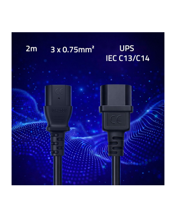 qoltec Kabel zasilający IEC C13 | C14 | 3x0.75mm2 | Czysta miedź Cu | 2m