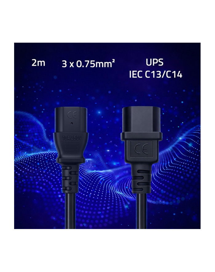 qoltec Kabel zasilający IEC C13 | C14 | 3x0.75mm2 | Czysta miedź Cu | 2m główny