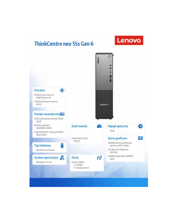 lenovo Komputer ThinkCentre Neo 55s G6 SFF 13FK001NPB W11Pro 5 330/16GB/512GB/RTX 3050 6GB/3YRS OS nr 1
