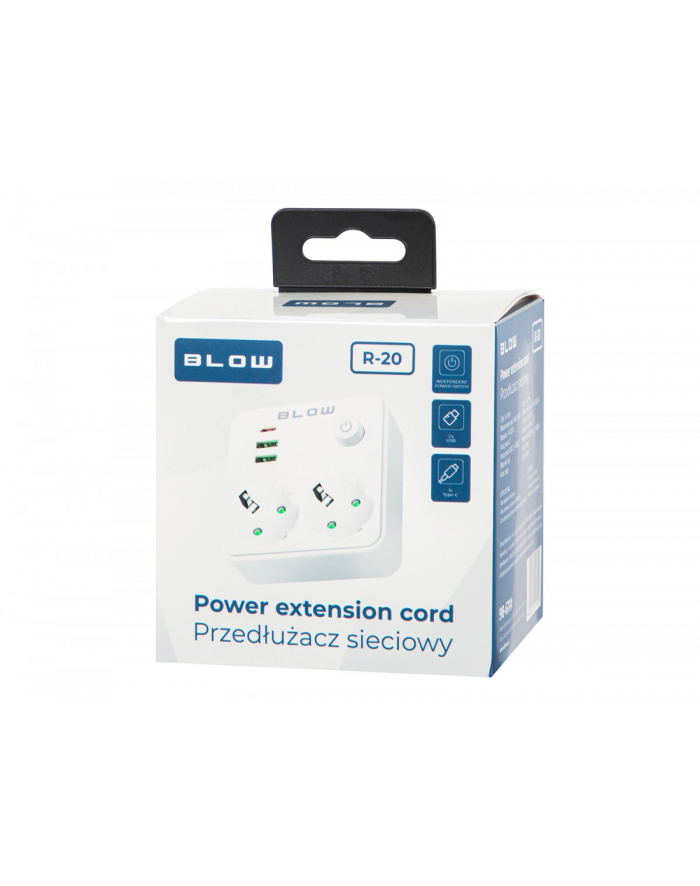 blow Rozgałęźnik R-20 PR 2-GNIAZDA + 2USB + USB-C biały główny