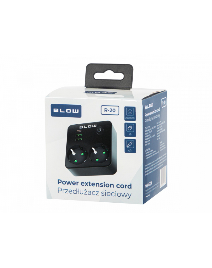 blow Rozgałęźnik R-20 PR 2-GNIAZDA + 2USB + USB-C czarny główny