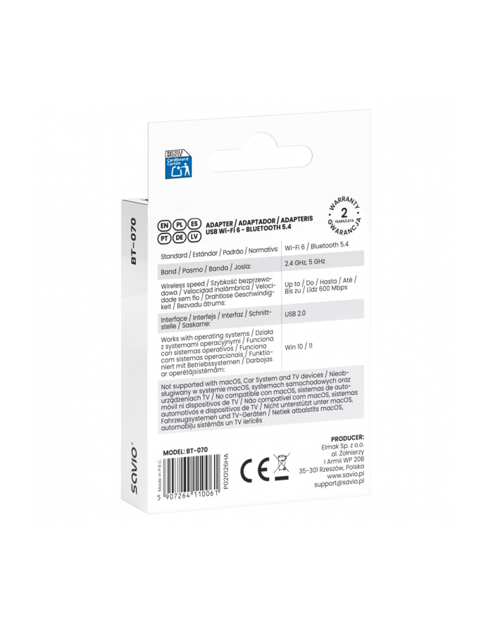 savio Adapter USB WiFi 6 Bluetooth 5.4 BT- 070 główny
