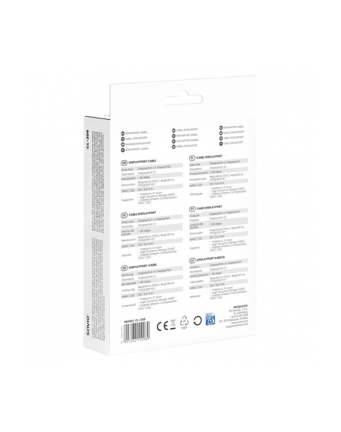savio Kabel DisplayPort 2.1 1m CL-209 główny
