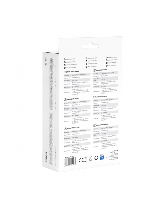 savio Kabel CL-211 Displayport 2.1 3m główny