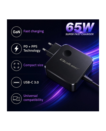 qoltec Ładowarka sieciowa GaN 65W | USB-C PD PPS | 5-21V | 3-3.25A nr 2