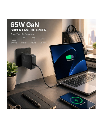 qoltec Ładowarka sieciowa GaN 65W | USB-C PD PPS | 5-21V | 3-3.25A nr 1