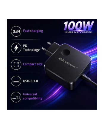 qoltec Ładowarka sieciowa GaN 100W | USB-C PD | 5-20V | 3-5A nr 2