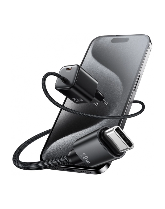 usams Ładowarka sieciowa JC Series CC261 20W GaN Fast Charger wbudowanykabel USB-C czarna główny