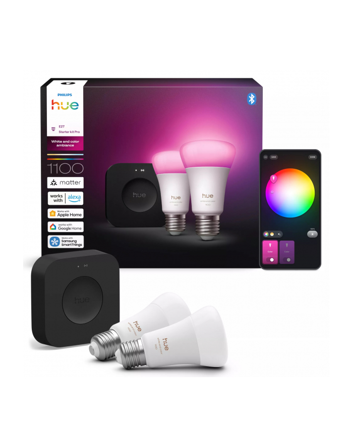Philips HUE Żarówka LED E27 A60 8.1W 75W 1100lm CCT + RGB Smart Bluetooth ZigBee Biały i Kolor Ambiance z Funkcją Ściemniania 2 sztuki kod 87211031076 główny