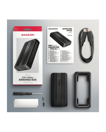 axagon Obudowa zewnętrzna aluminiowa EEM2-40G USB4 Gen 3x2 M.2 SSD NVMe 40Gbps passive, USB-C cable, silicon sleeve nr 1