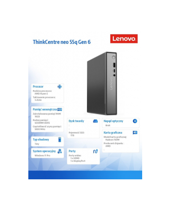 lenovo Komputer ThinkCentre Neo 55q Tiny G6 13GN0011PB W11Pro 5 220/16GB/1TB/AMD Radeon/3YR OS nr 1
