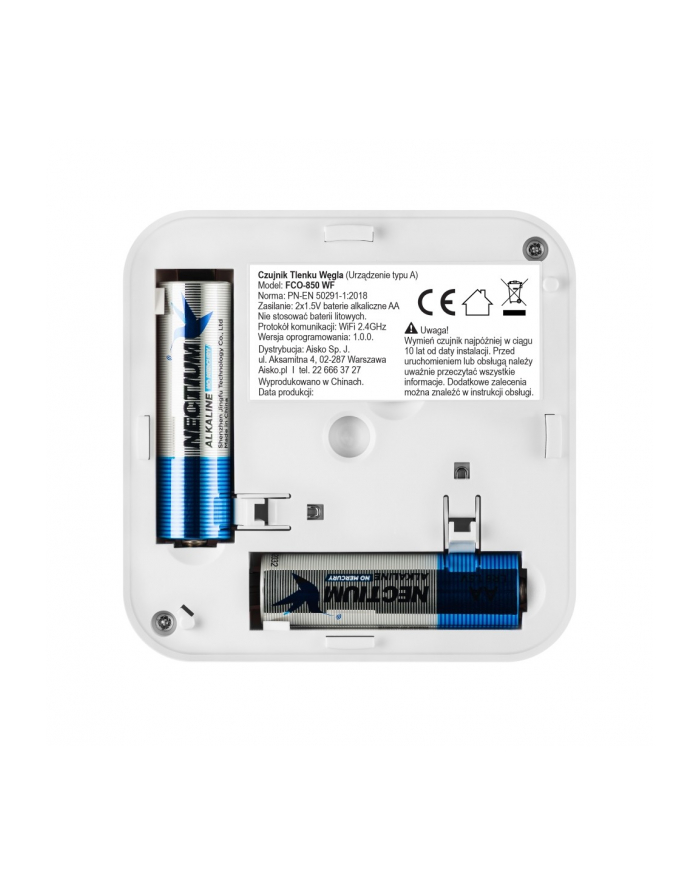 firesco Czujnik tlenku węgla Tuya/WiFi FCO-850 WF, czujnik tlenku węgla z komunikacja WiFi, Tuya / Smart Life, autonomiczny czujnik tlenku główny