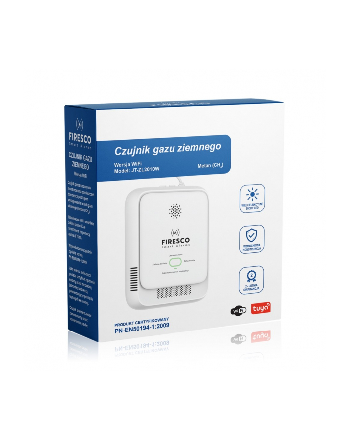 firesco Czujnik gazu ziemnego JT-ZL2010W z funkcją komunikacji  Tuya / Smart Life, czujnik gazu z wbudowanym modułem łącznosci WiFi,czujnik gazu ziemnego główny