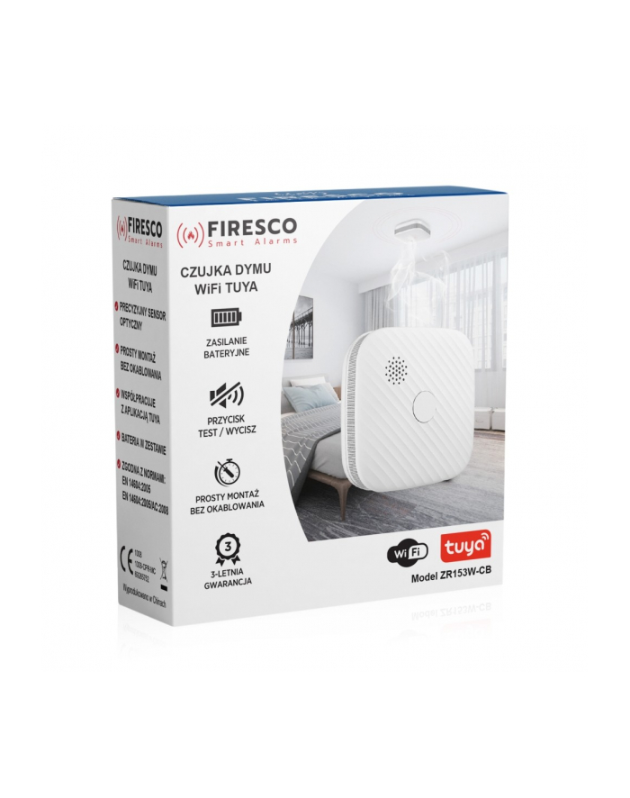 firesco Czujka dymu Tuya/Wifi ZR153SW-CB, czujka dymu z funkcja komunikacji, domowa, autonomiczna, Wi-Fi główny