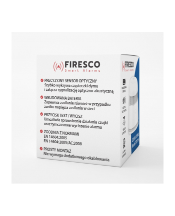 firesco Czujka dymu ZR170S, autonomiczna czujka dymu, wbudowana bateria, 3 letnia gwarancja