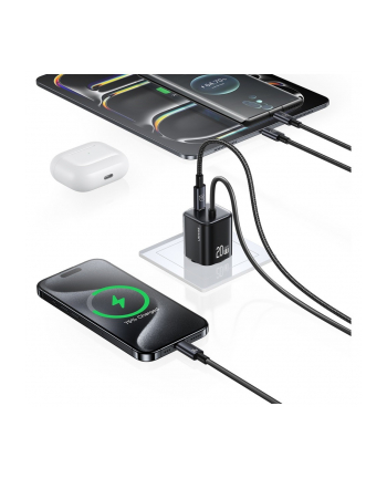 usams Ładowarka sieciowa JC Series CC261 20W GaN Fast Charger wbudowanykabel USB-C czarna